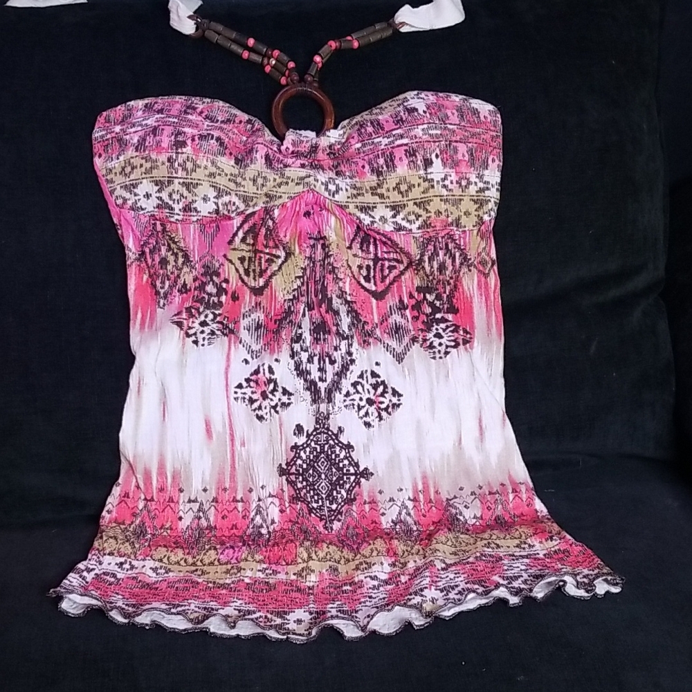 Almost Famous Pink and White Boho Tank Top